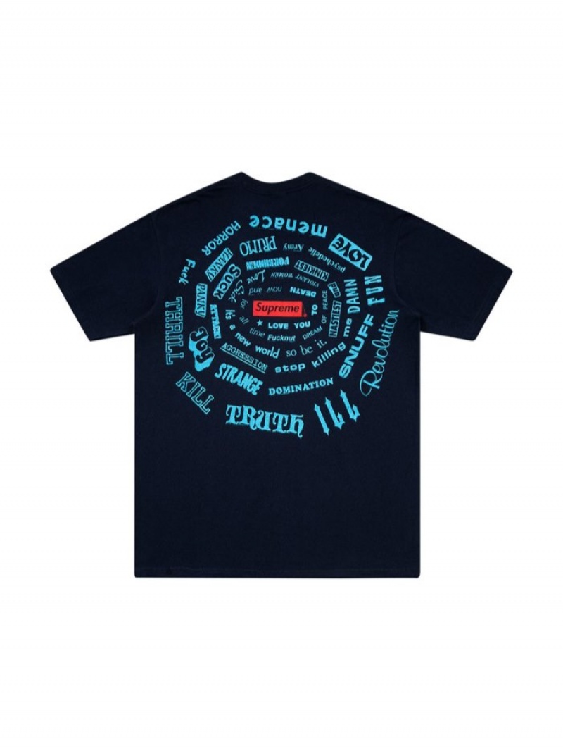 Camisetas Supreme Spiral Slogan-print Hombre Azules Colombia | Y3E-78787