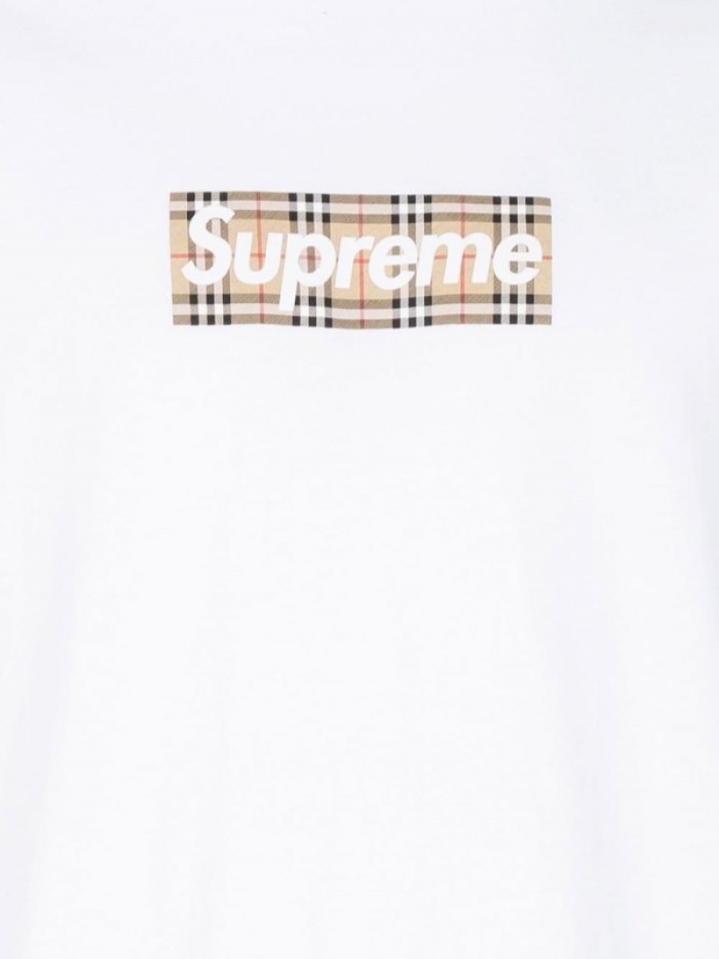 Camisetas Supreme X Burberry Box Logo Hombre Blancas Colombia | D6N-48384