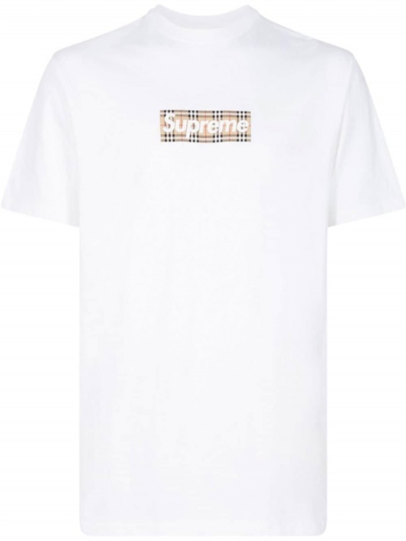 Camisetas Supreme X Burberry Box Logo Hombre Blancas Colombia | D6N-48384