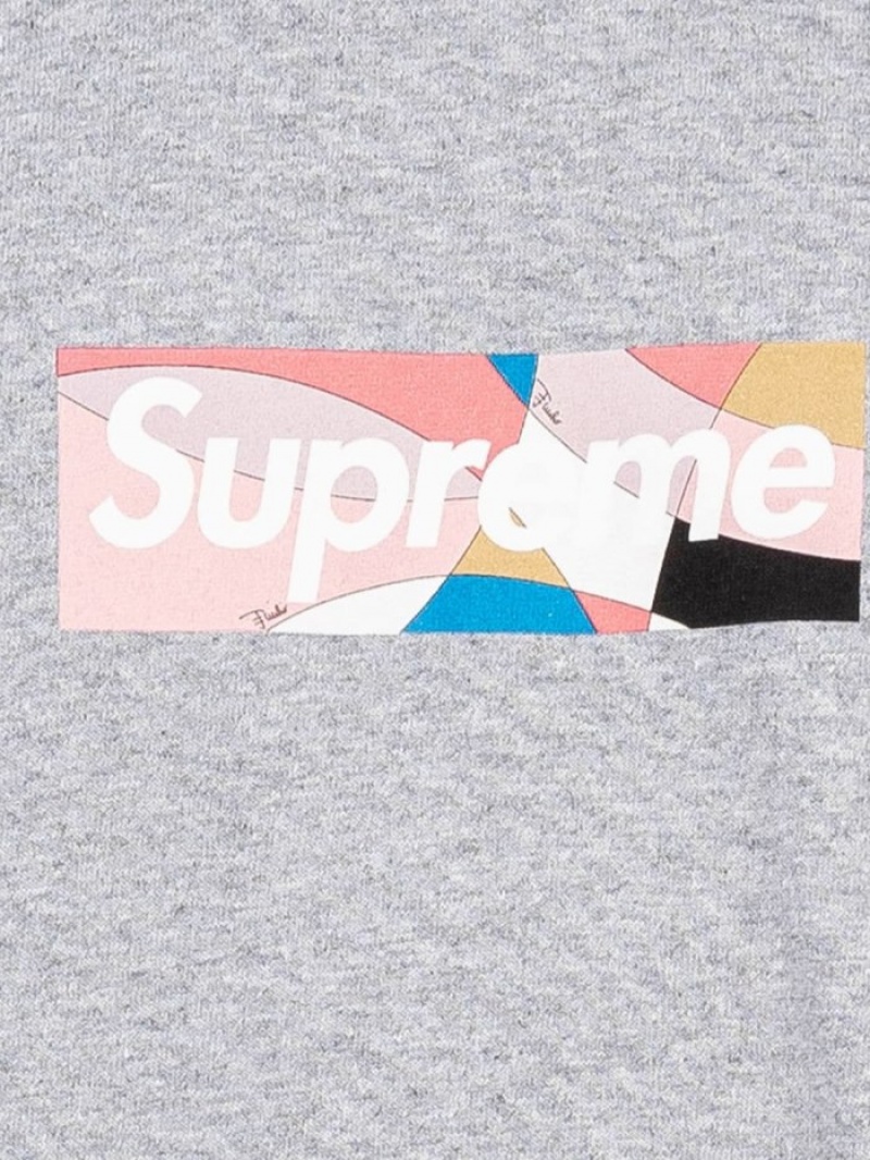 Camisetas Supreme X Emilio Pucci Box Logo Crew Neck Hombre Gris Rosas Colombia | M5T-63540