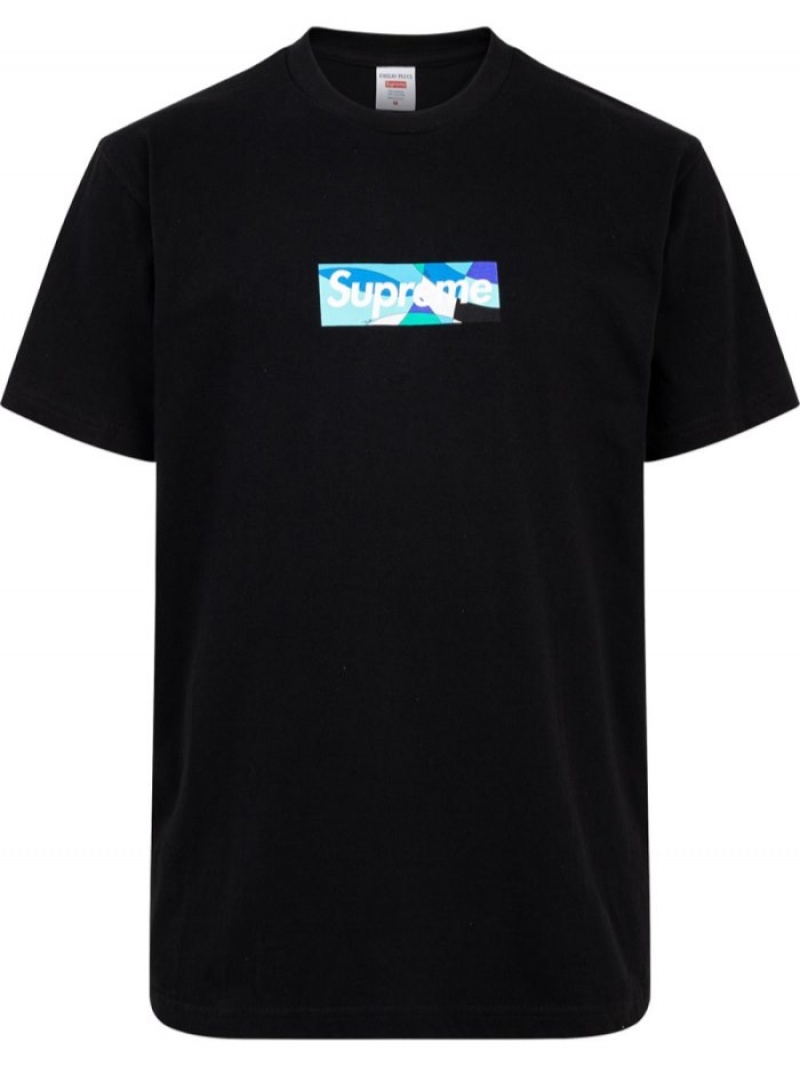 Camisetas Supreme X Emilio Pucci Box Logo Hombre Negras Colombia | B8V-75533