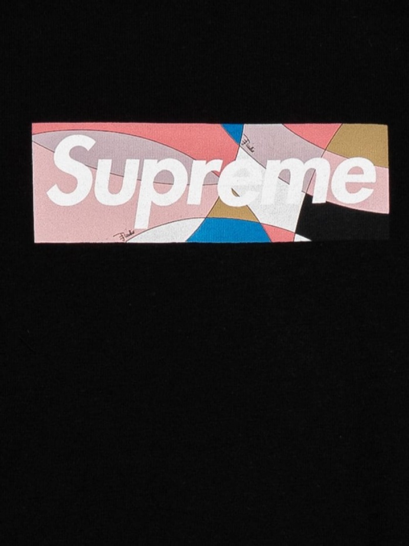 Camisetas Supreme X Emilio Pucci Box Logo Hombre Negras Colombia | C8I-76232