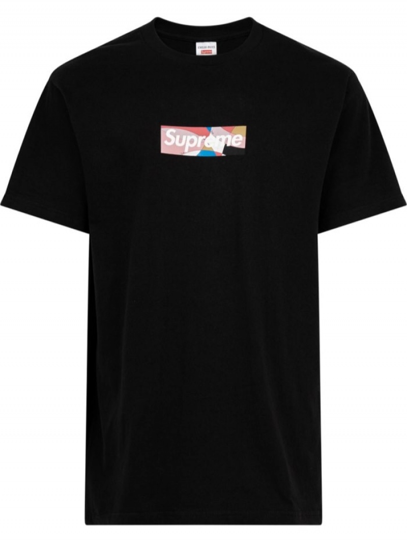 Camisetas Supreme X Emilio Pucci Box Logo Hombre Negras Colombia | C8I-76232