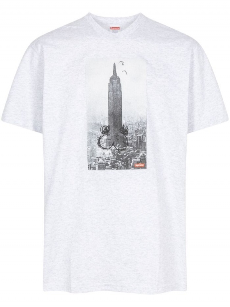 Camisetas Supreme X Mike Kelley Empire State Build Hombre Gris Claro Colombia | E5X-42430