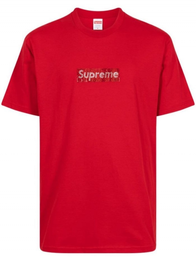 Camisetas Supreme X Swarovski Box Logo Hombre Rojas Colombia | W1Y-90745