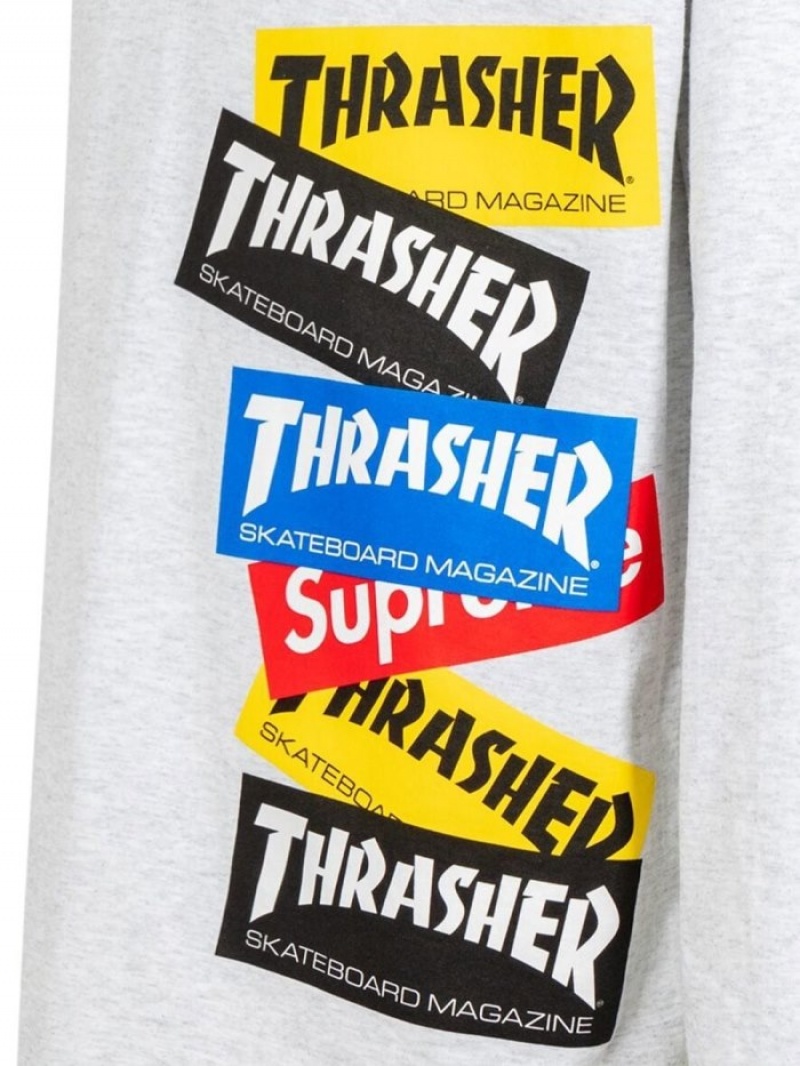 Camisetas Supreme X Thrasher Multi Logo Long-sleeve Hombre Gris Colombia | I6Z-97182