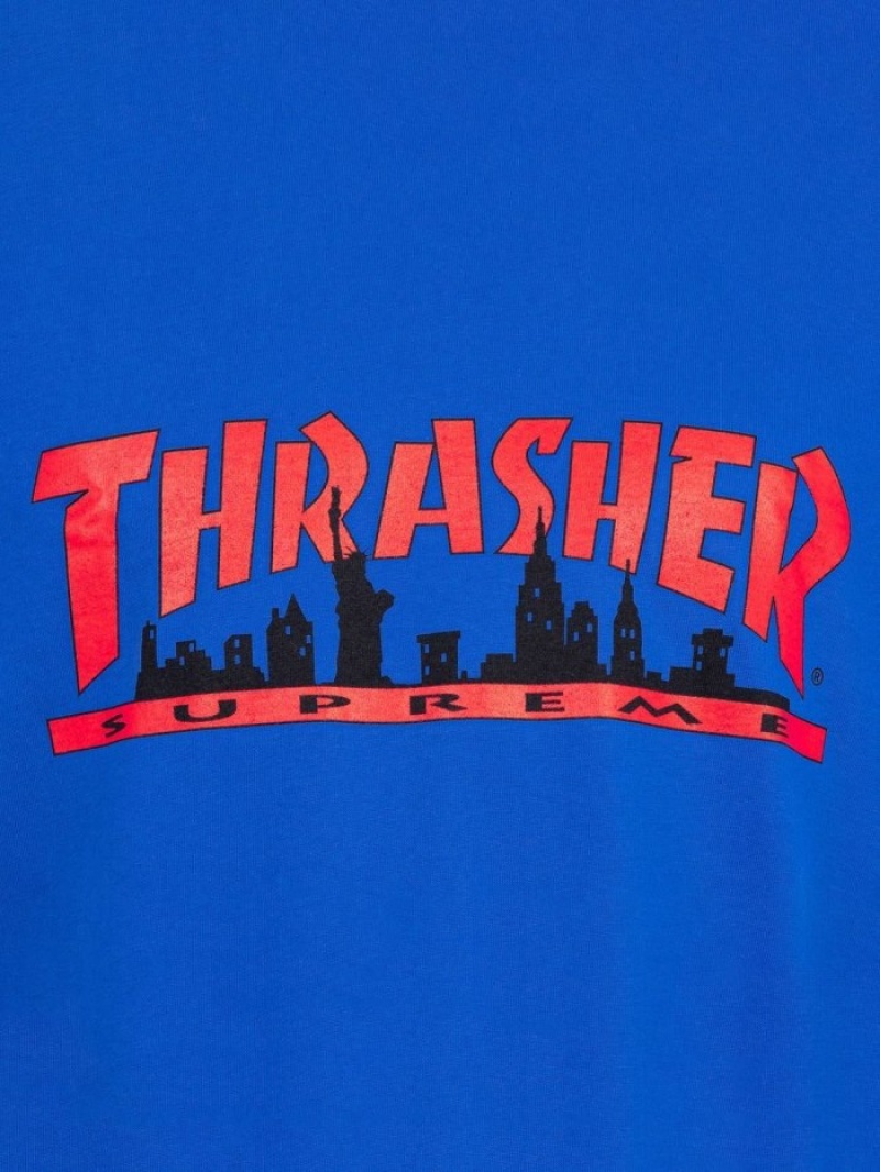 Camisetas Supreme X Thrasher Skyline Logo-print Hombre Azules Colombia | Q5U-87010