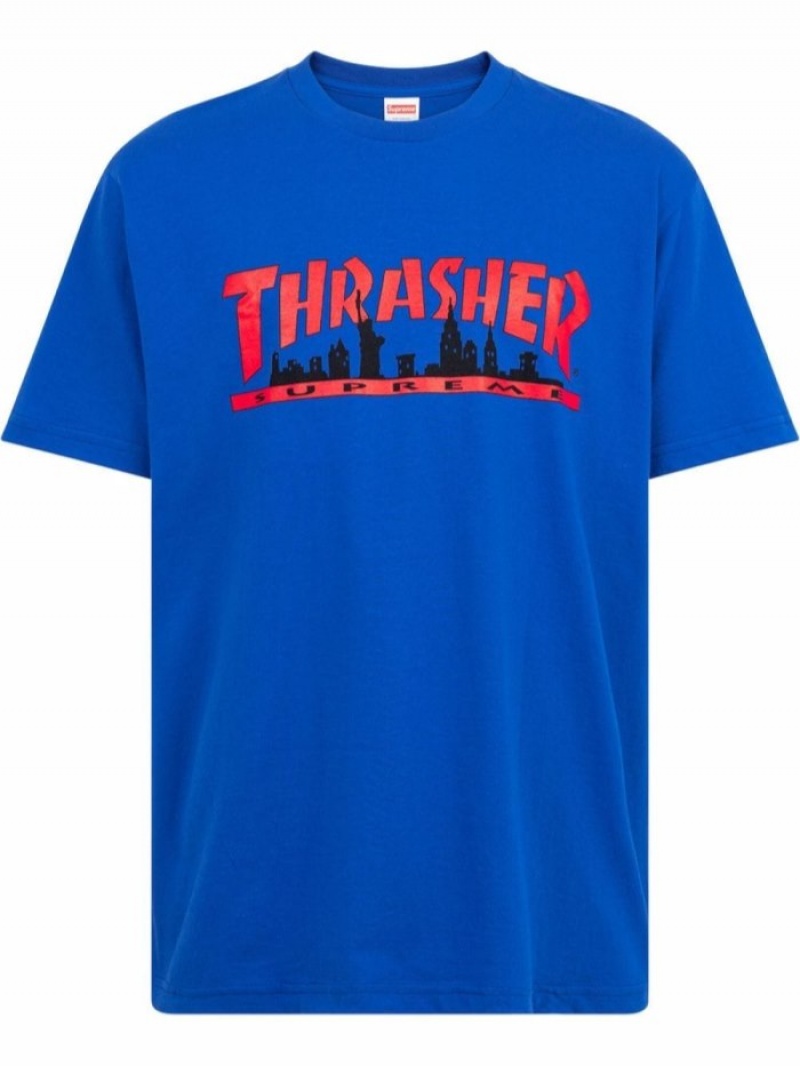 Camisetas Supreme X Thrasher Skyline Logo-print Hombre Azules Colombia | Q5U-87010