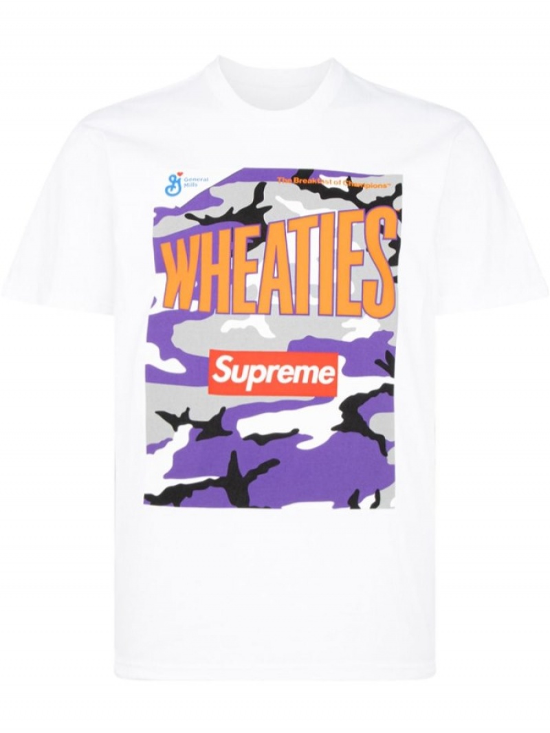 Camisetas Supreme X Wheaties Box Logo Crew Neck Hombre Blancas Colombia | Y6W-36567